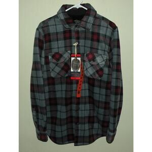 Freedom Foundry Men’s Medium LS Super Plush Shirt Jacket Shacket Gray/Red NWT